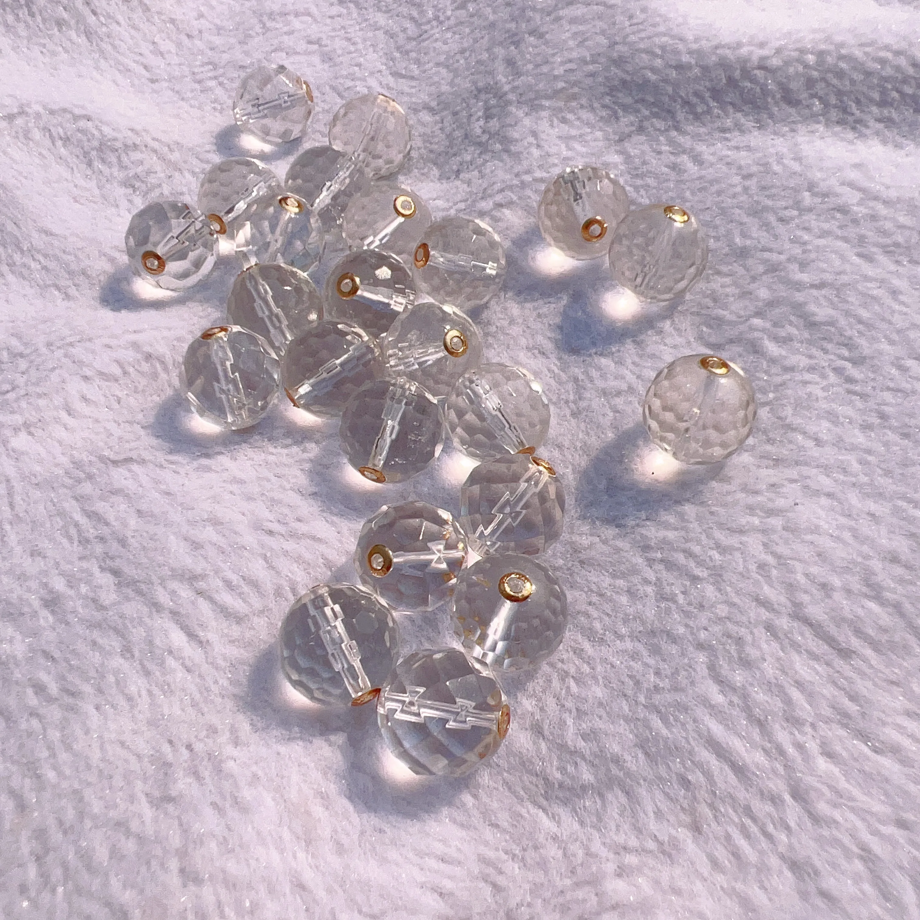 12mm Natural Faceted Clear Quartz Bead Charms with 18k Yellow Gold Spacers for DIY Jewelry Project