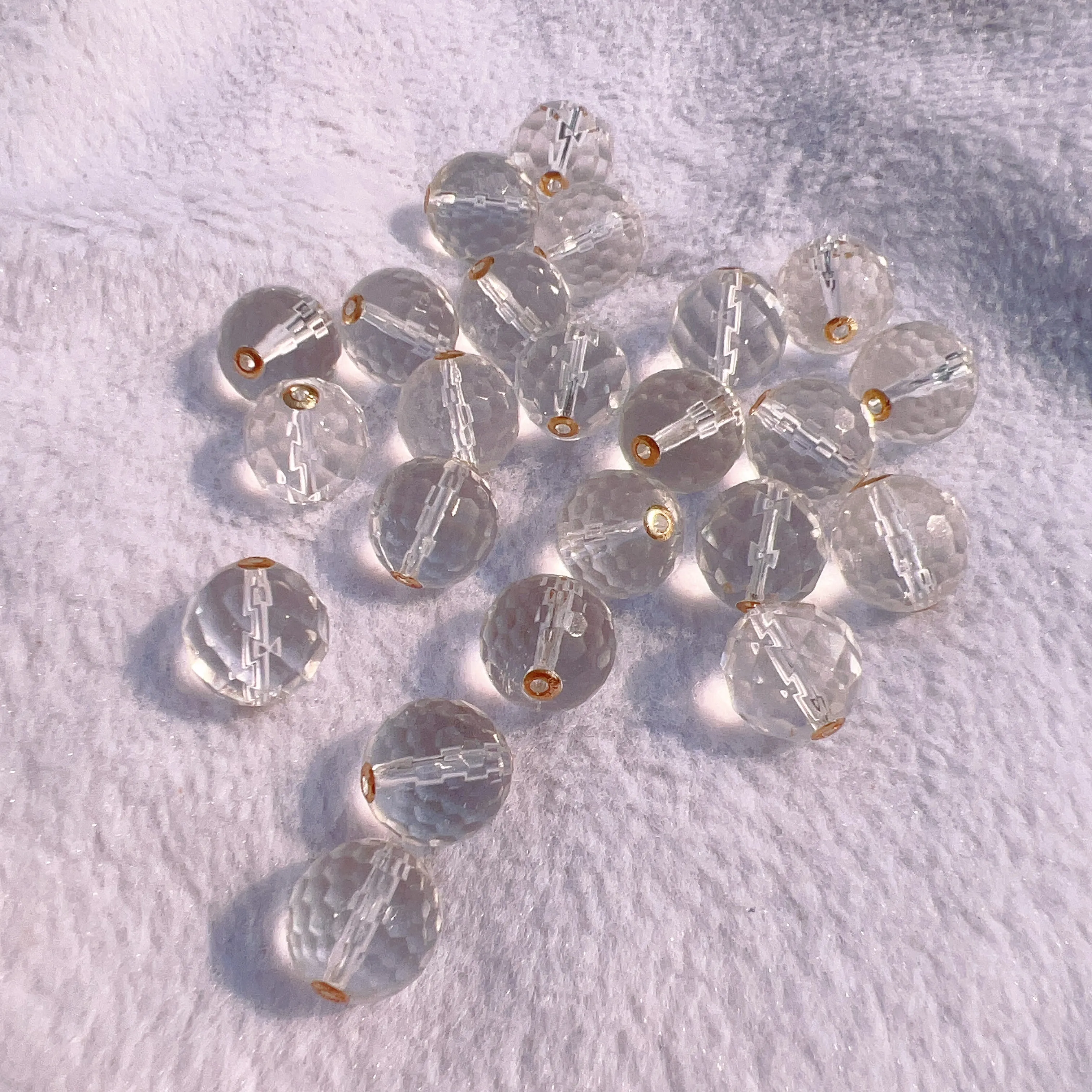 12mm Natural Faceted Clear Quartz Bead Charms with 18k Yellow Gold Spacers for DIY Jewelry Project