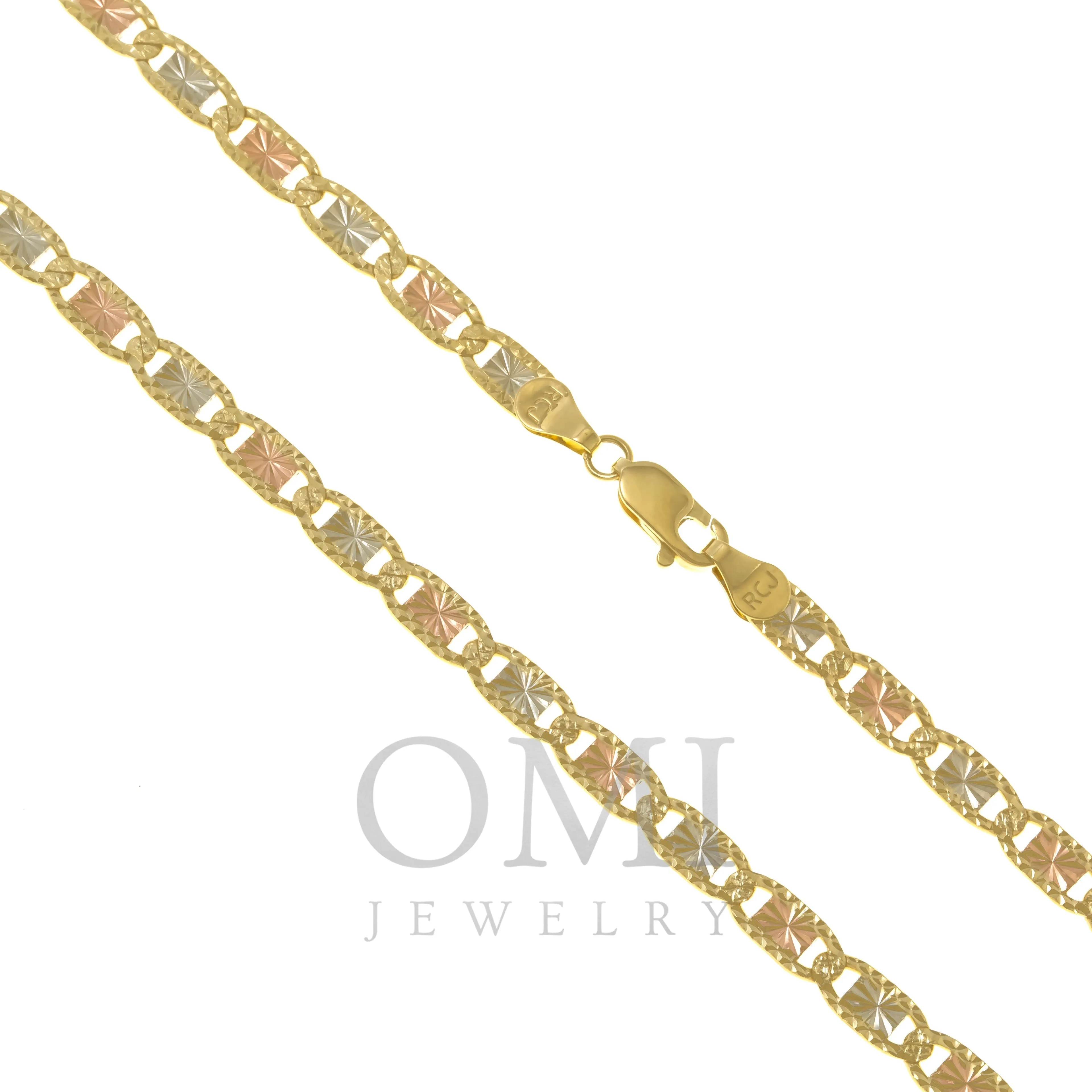 14K GOLD 5MM TRICOLOR FANCY CHAIN