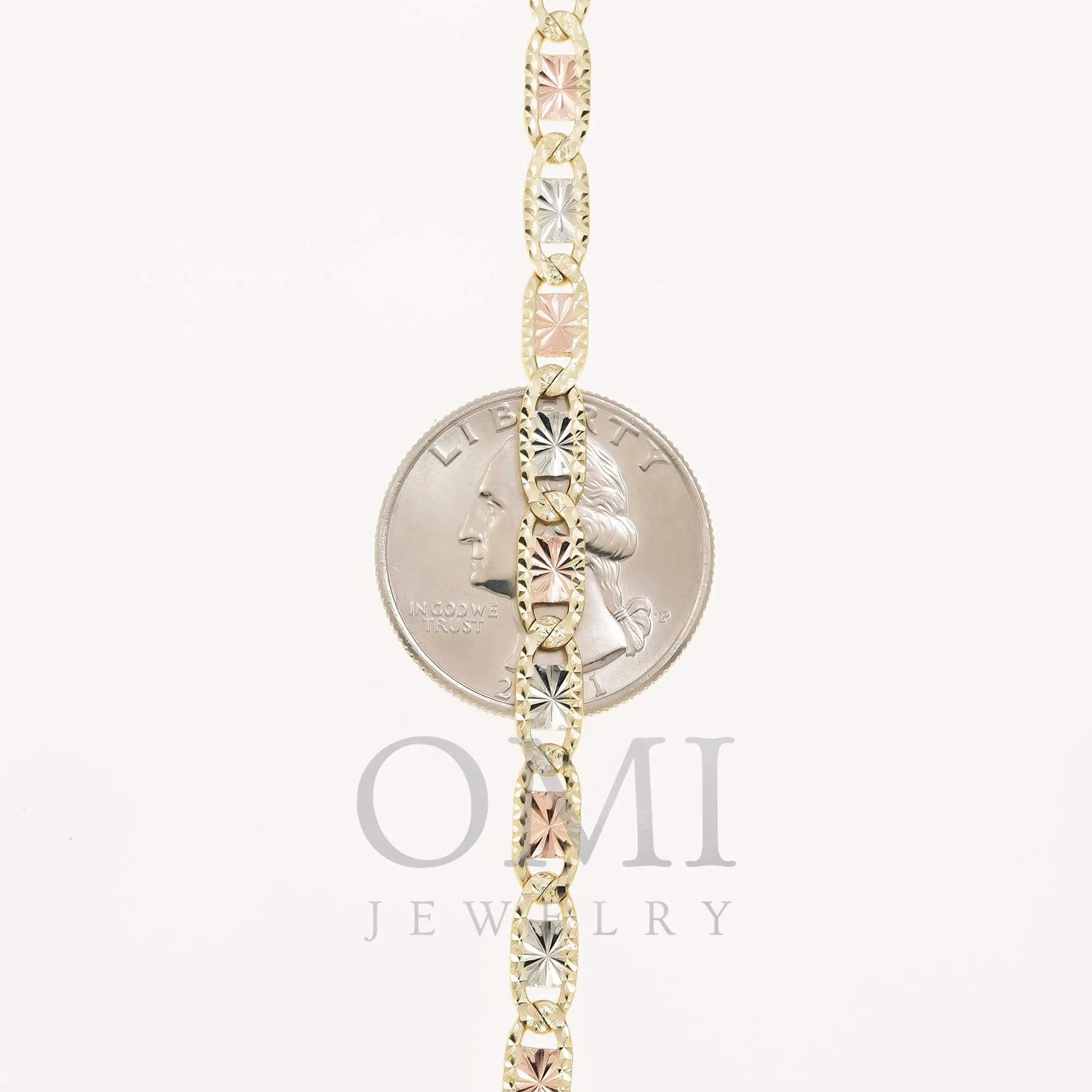 14K GOLD 5MM TRICOLOR FANCY CHAIN