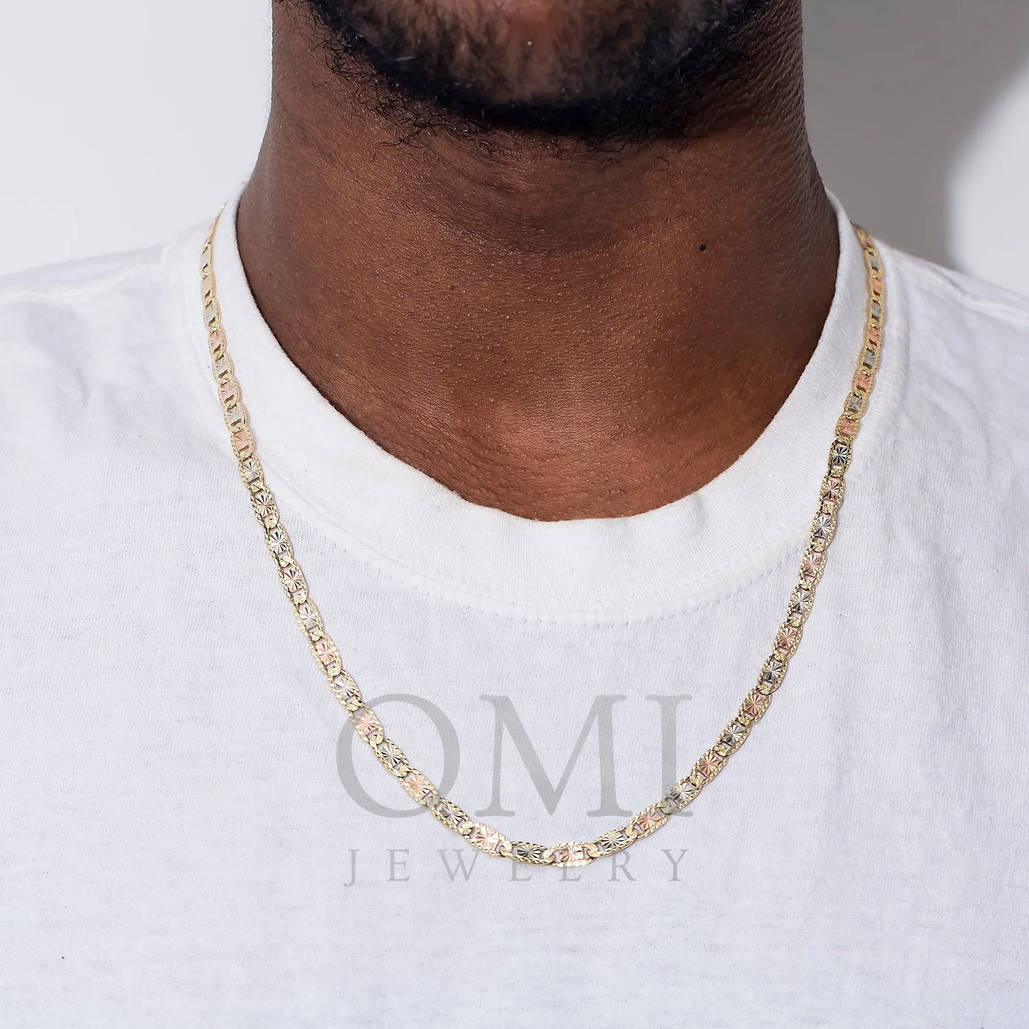 14K GOLD 5MM TRICOLOR FANCY CHAIN