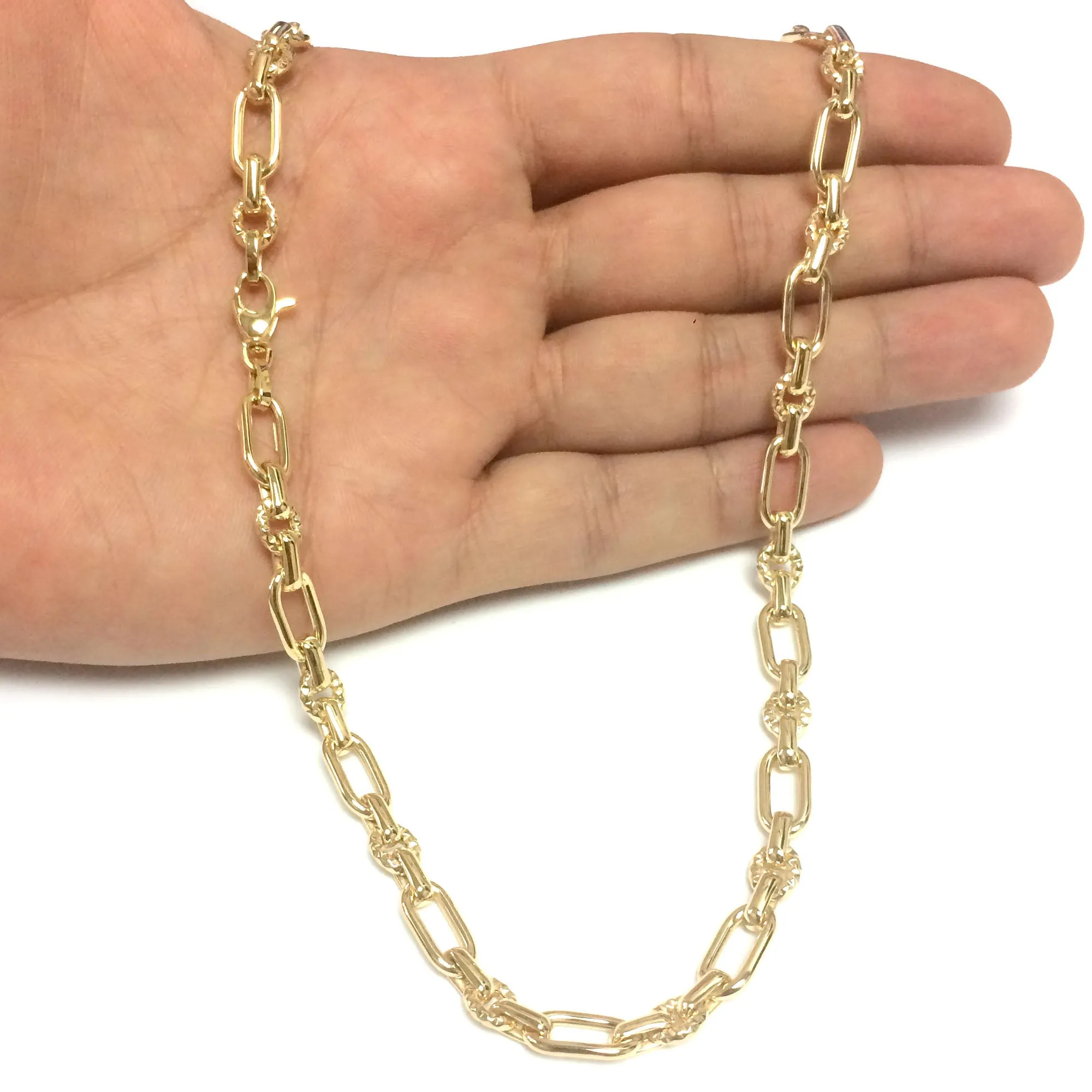 14k Yellow Gold Diamond Cut Oval Link Chain Womens Bracelet, 7.5