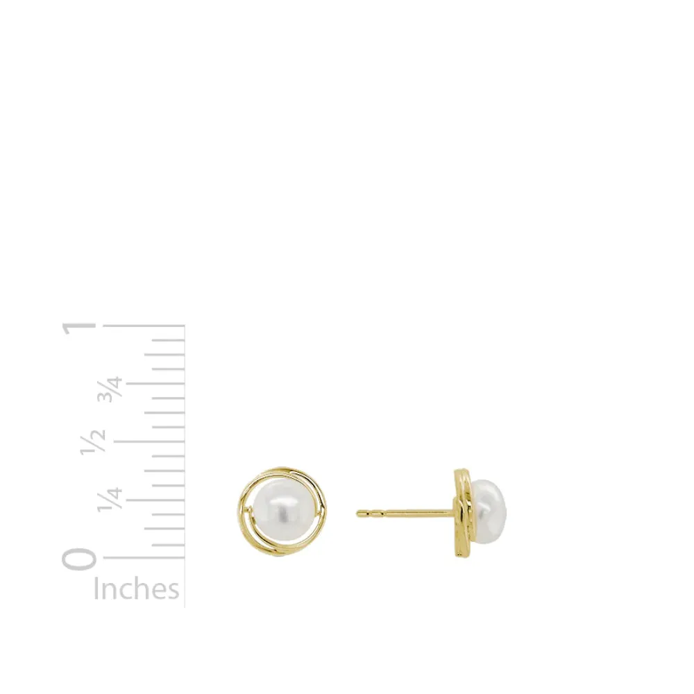 14k Yellow Gold Pearl Stud Earrings