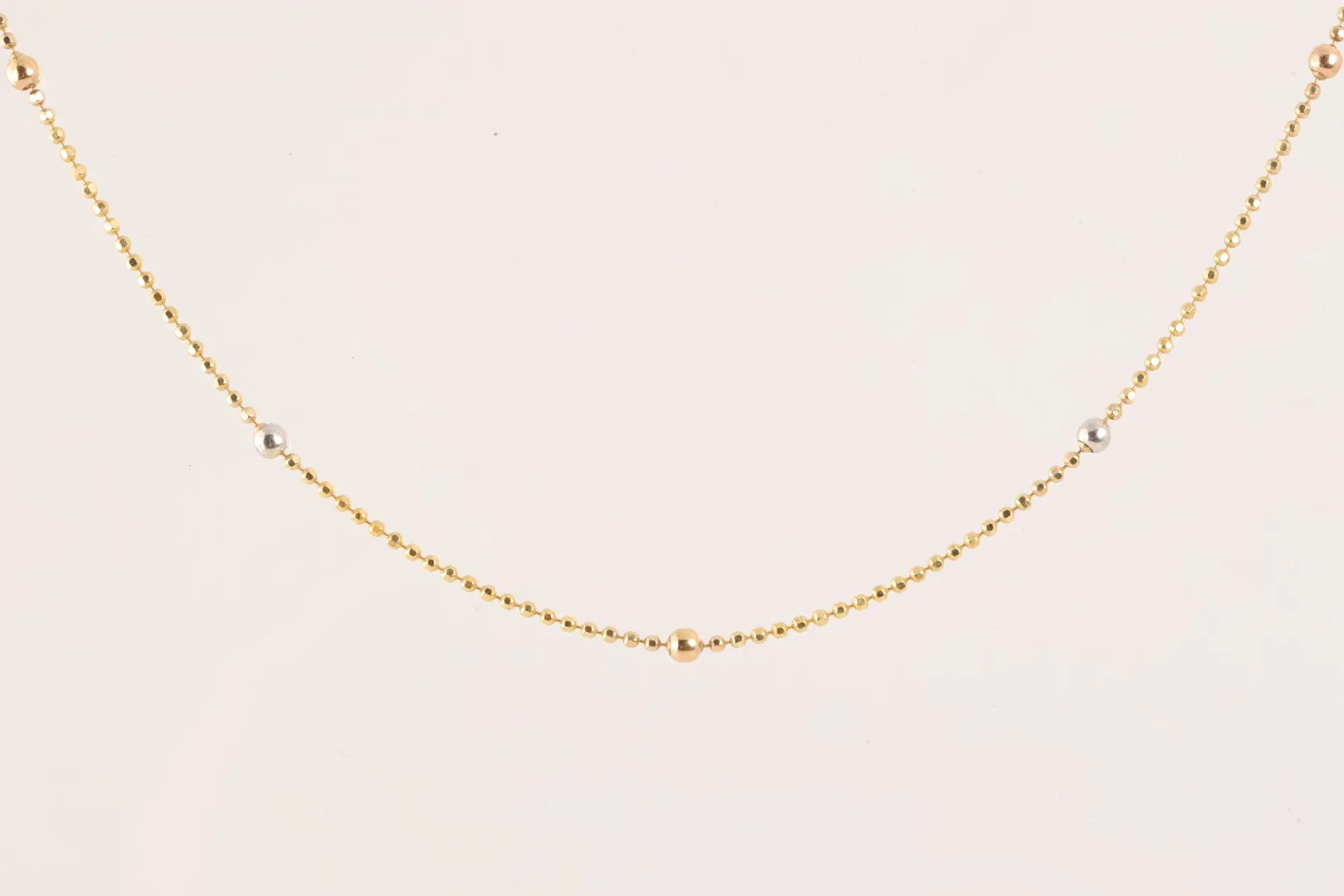 16'' 14k Two Tone Gold Beaded Chain Necklace (3.70g.)