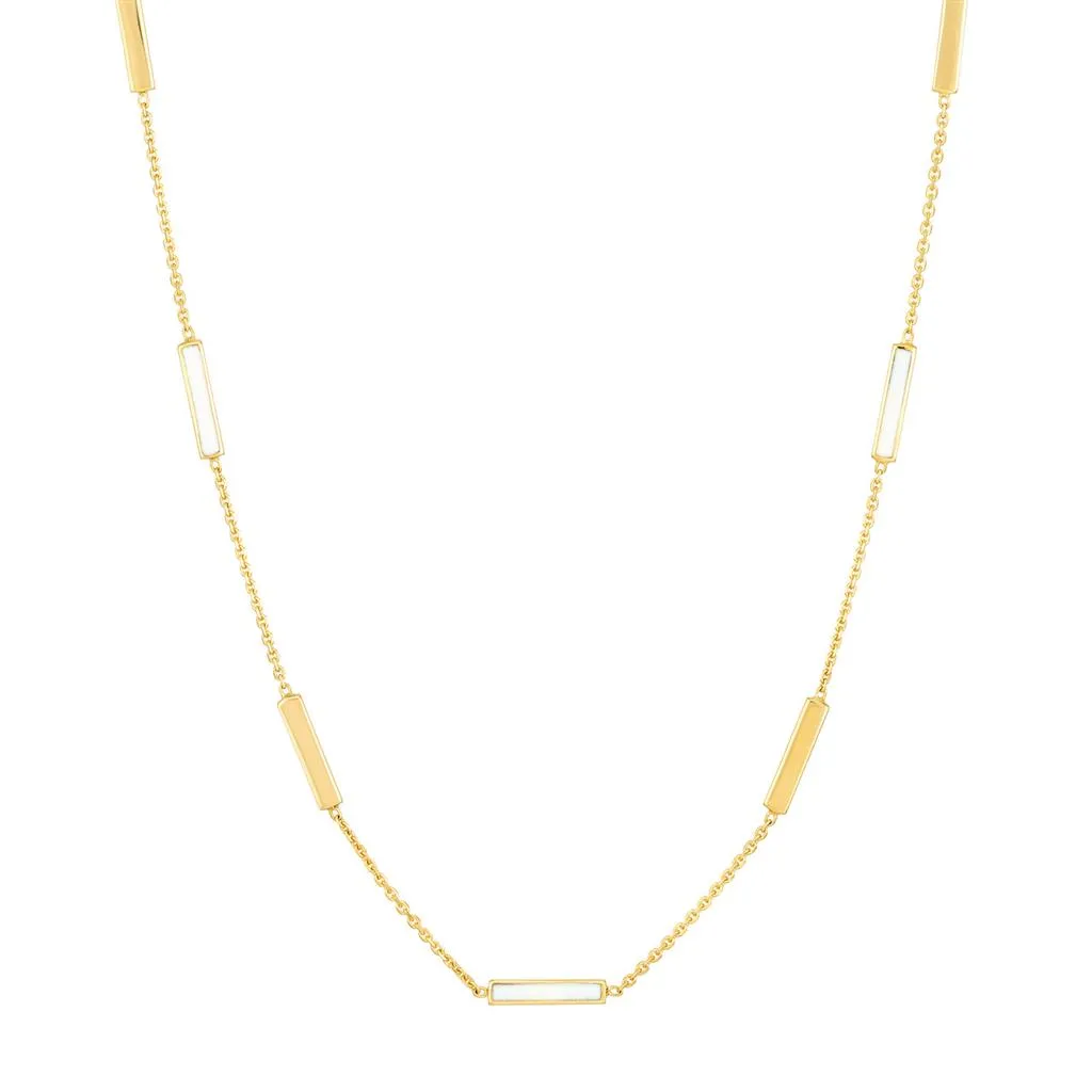 18” Alternating Enamel Bar Necklace - White   Yellow Gold