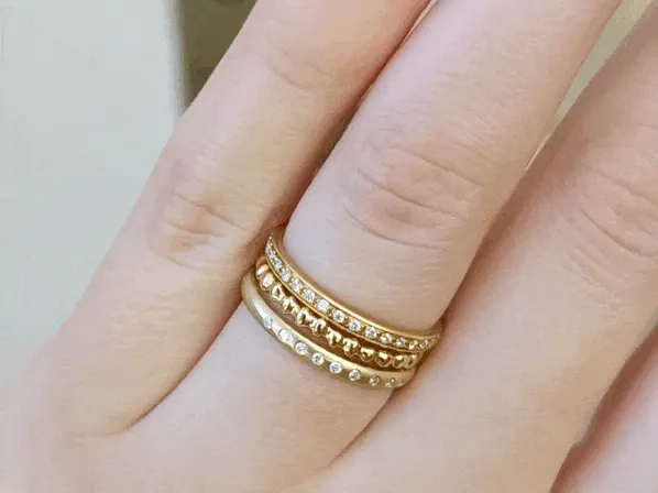 18K Gold Half Pave Diamond Ring