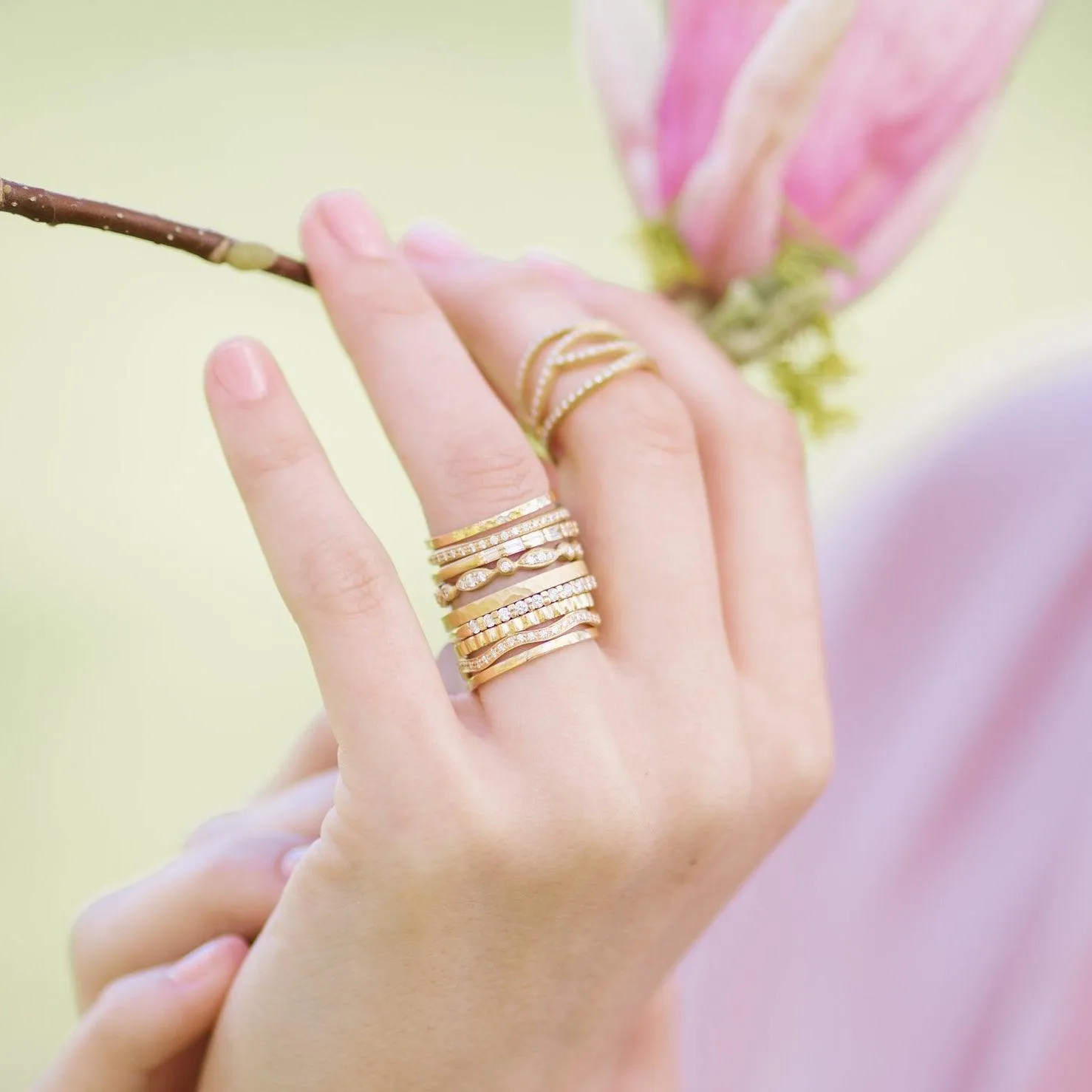 18K Gold Half Pave Diamond Ring