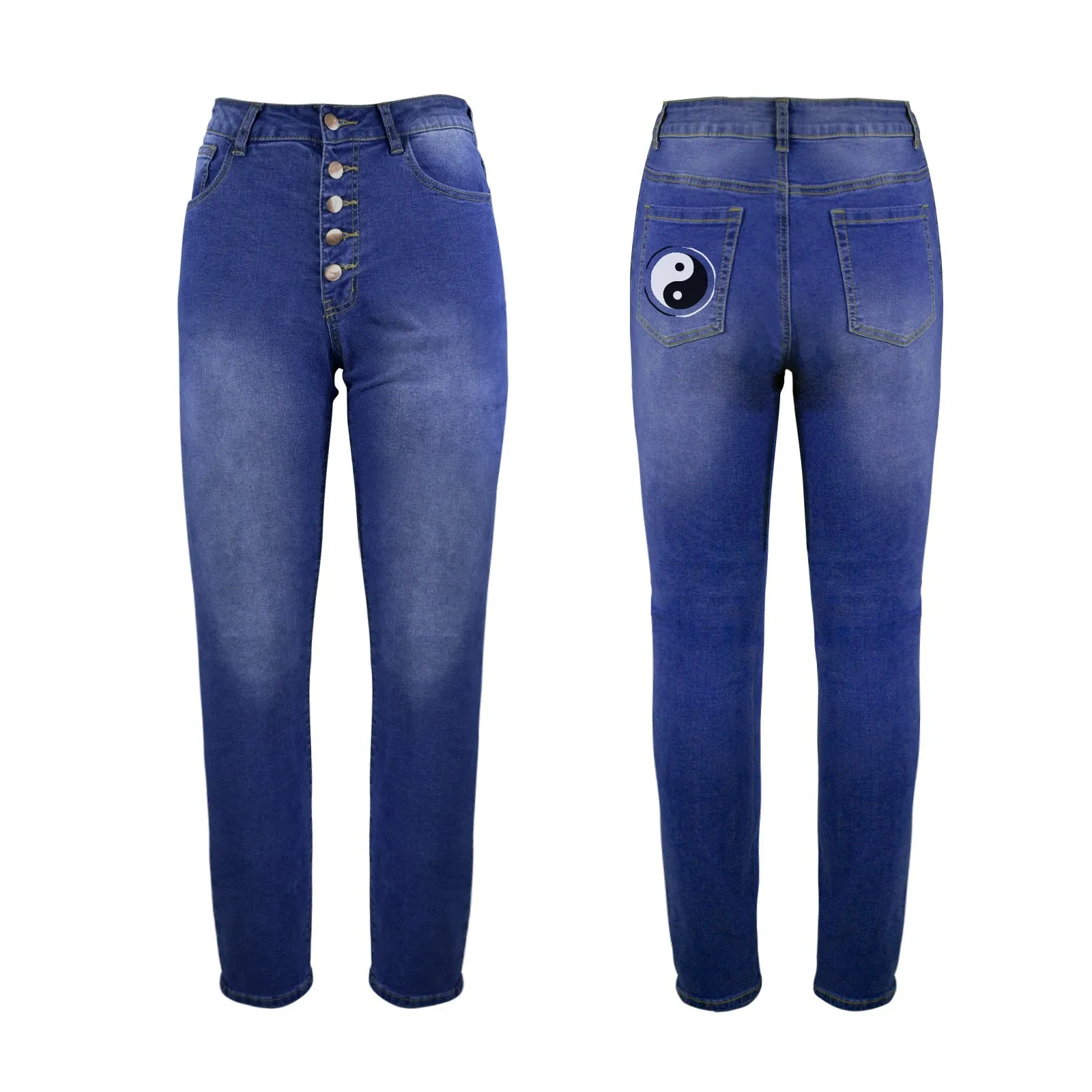 2 YIN YANG WATECH 2 copy Women's Jeans (Back Printing) (Model L75)