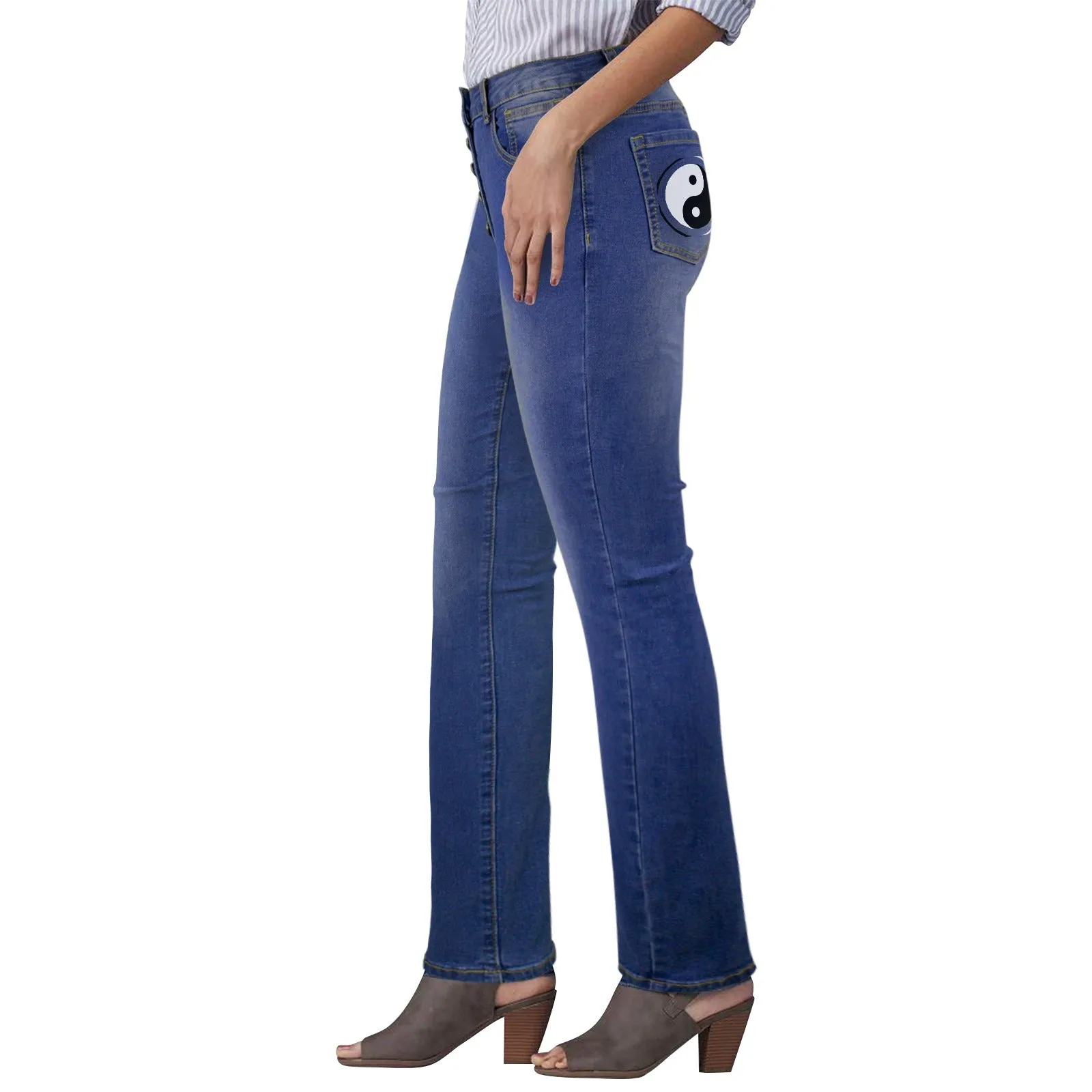 2 YIN YANG WATECH 2 copy Women's Jeans (Back Printing) (Model L75)