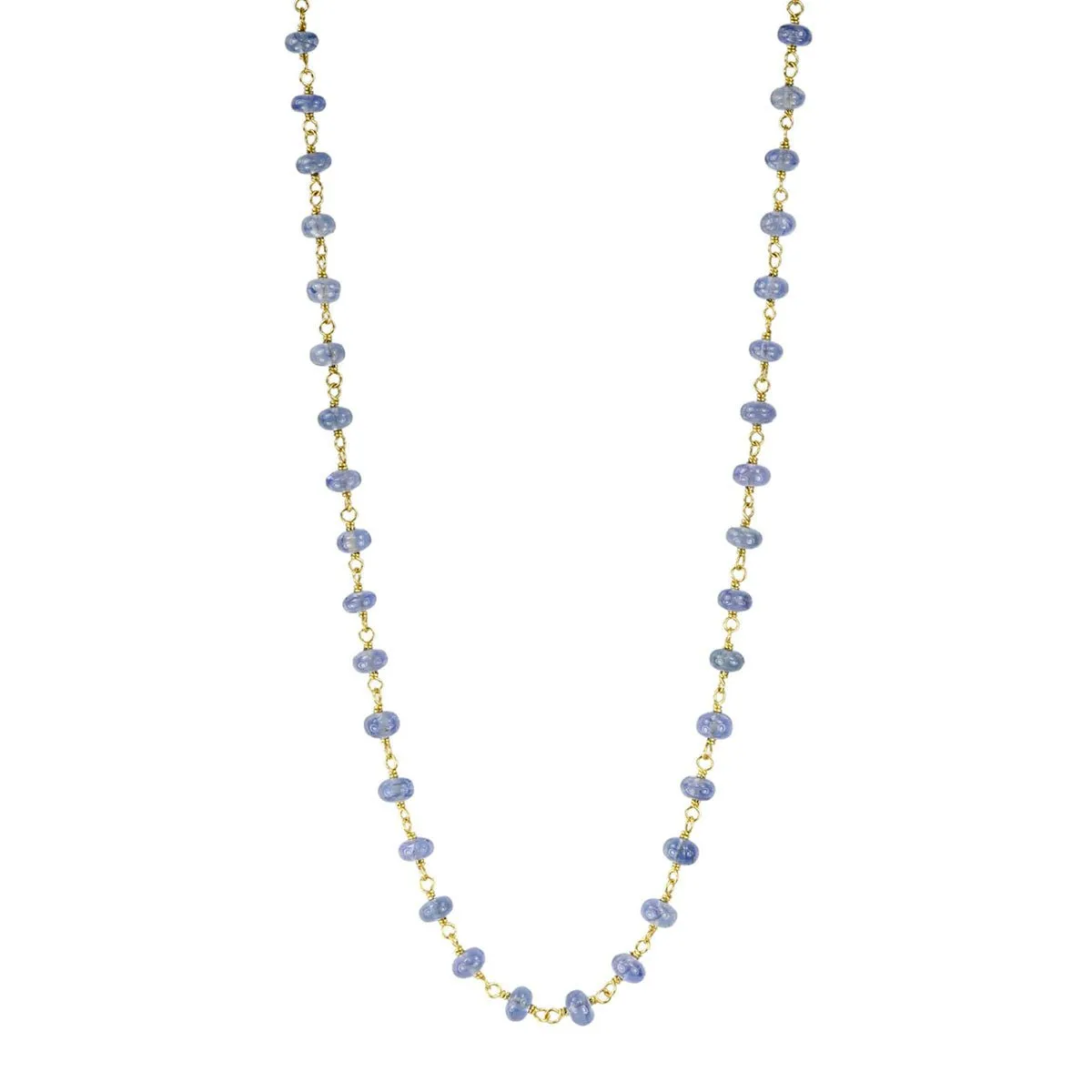 20K Gold & Cabochon Lighter Blue Sapphire Bead Wire-Wrapped Necklace