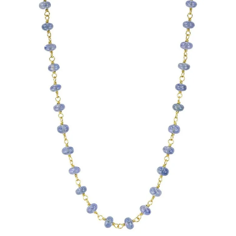 20K Gold & Cabochon Lighter Blue Sapphire Bead Wire-Wrapped Necklace