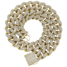 20mm Iced Cuban Link Chain in Yellow Gold