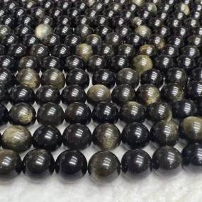 6-12mm High-quality Golden Sheen Obsidian Round Bead Strands for DIY Jewelry Project