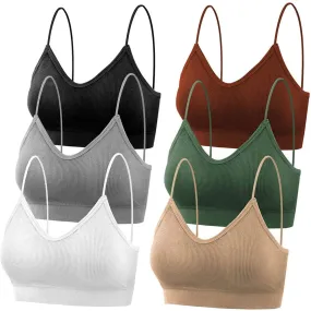 6 Pack Padded Bralettes for Women - V-Neck Cami