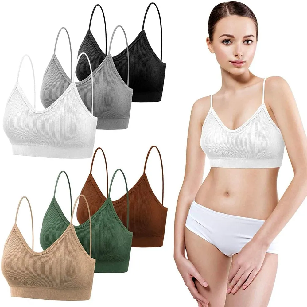 6 Pack Padded Bralettes for Women - V-Neck Cami