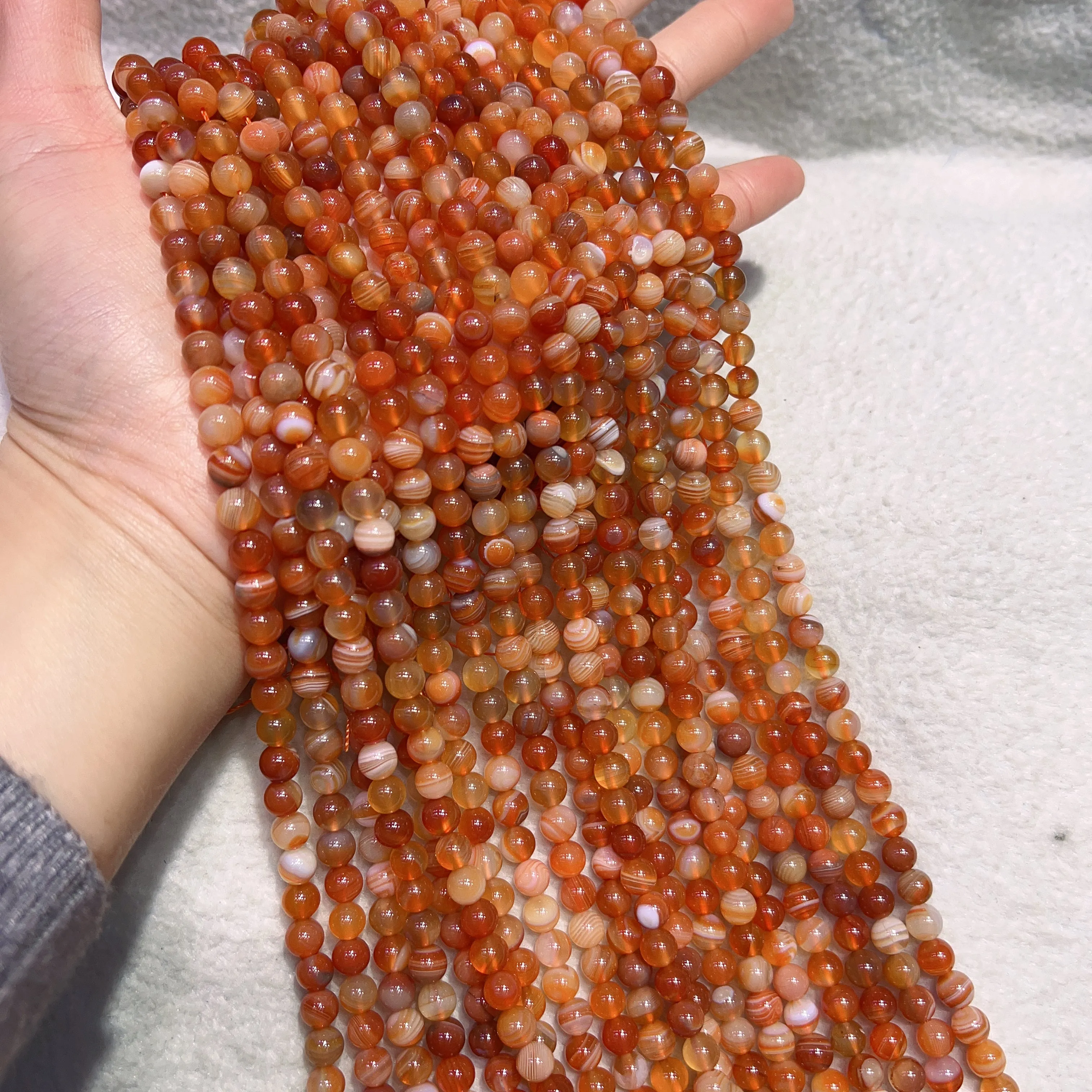 6mm Natural Orange-Red Botswana Agate Round Beads Strands for DIY Jewelry Projects