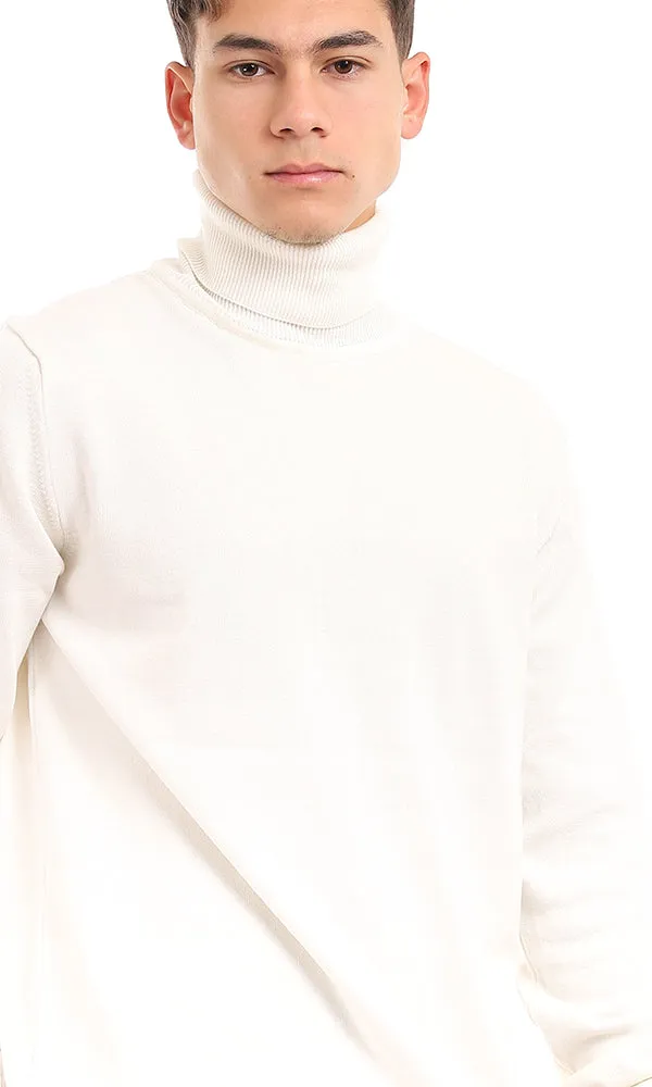 96319 Essential Plain Slip On Turtle Neck Off White Sweater