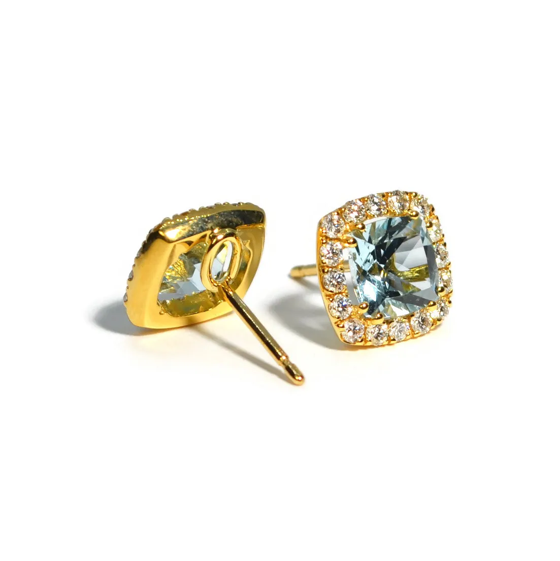 A & Furst - Dynamite - Stud Earrings with Aquamarine and Diamonds, 18k Yellow Gold