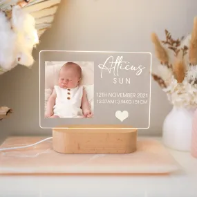 Acrylic Night Light - Birth Announcement - Heart W/ Custom Image