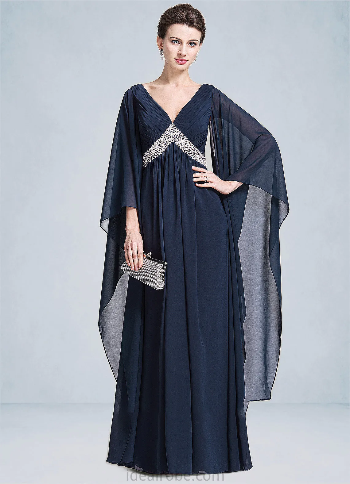 Aisha Empire V-neck Floor-Length Chiffon Mother of the Bride Dress With Ruffle Beading Sequins STK126P0014724