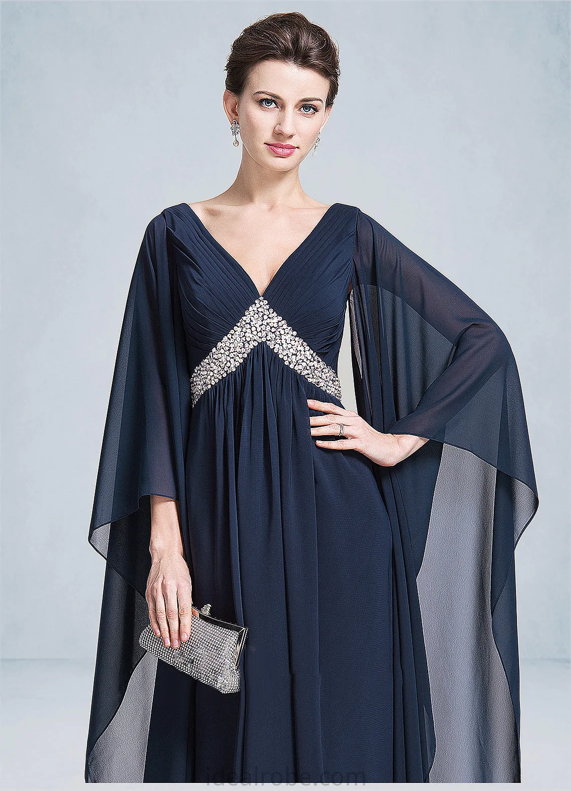 Aisha Empire V-neck Floor-Length Chiffon Mother of the Bride Dress With Ruffle Beading Sequins STK126P0014724