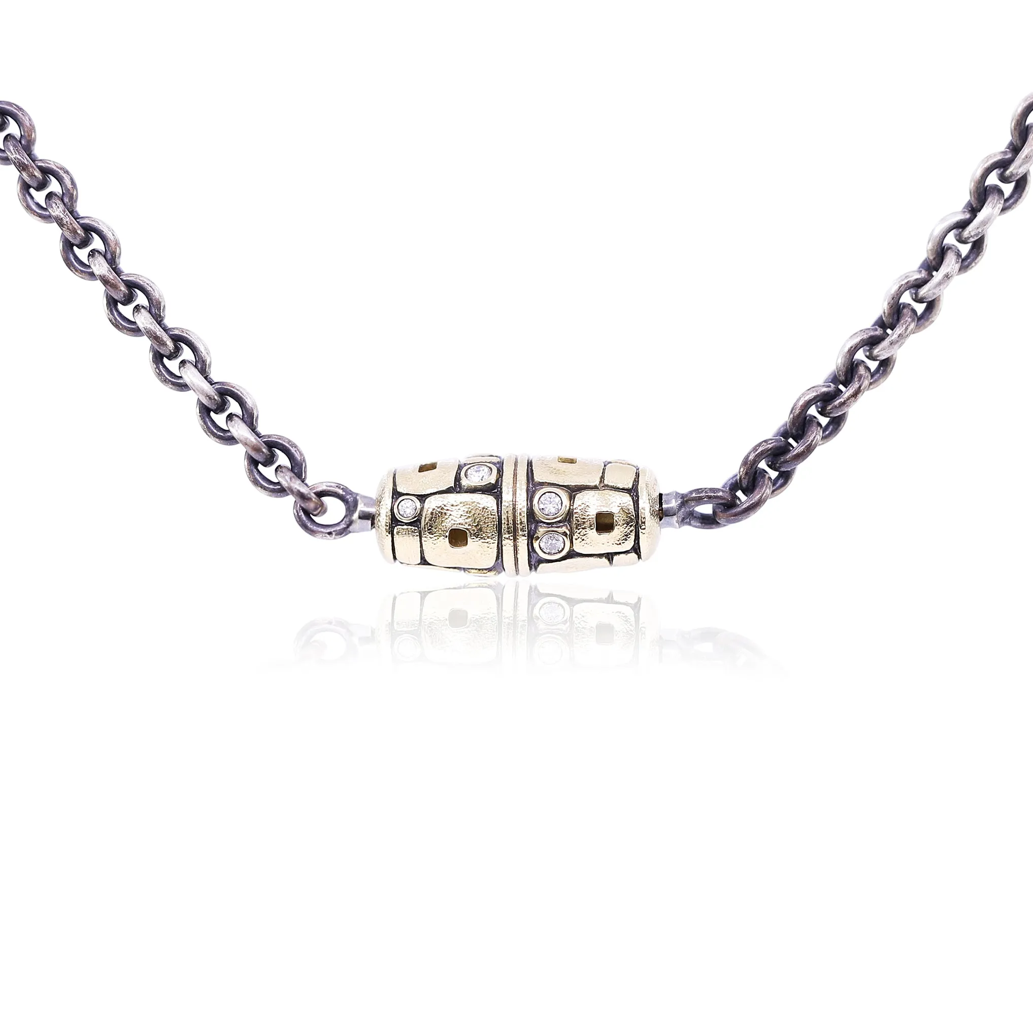 ALEX SEPKUS 18K YELLOW GOLD AND OXIDIZED STERLING SILVER LITTLE WINDOWS VARIO BARREL DIAMOND NECKLACE - 20 INCH