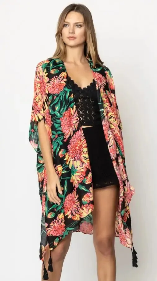 All Over Floral Print Kimono in Two Colors