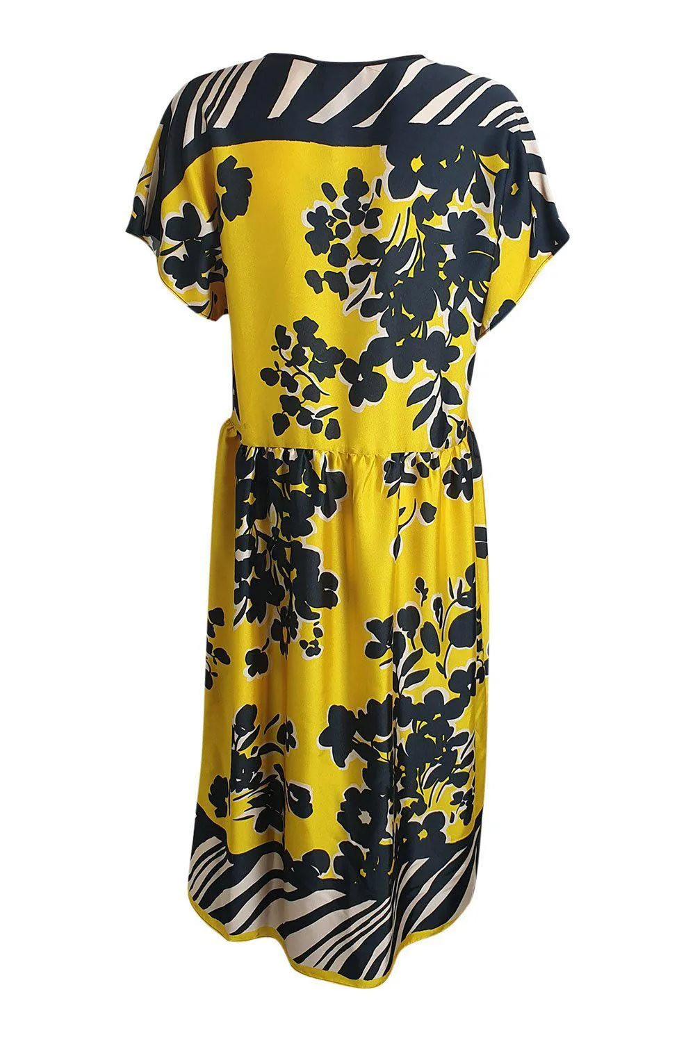 ALYSI CHOCOLAT Yellow Short Sleeve Floral Print Midi Dress (IT 44)