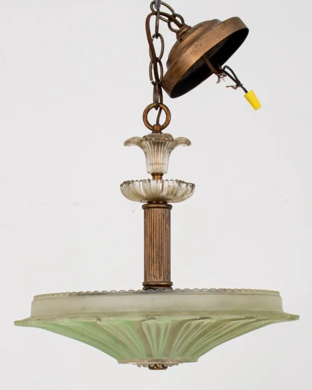 American Art Deco Molded Glass Pendant Light