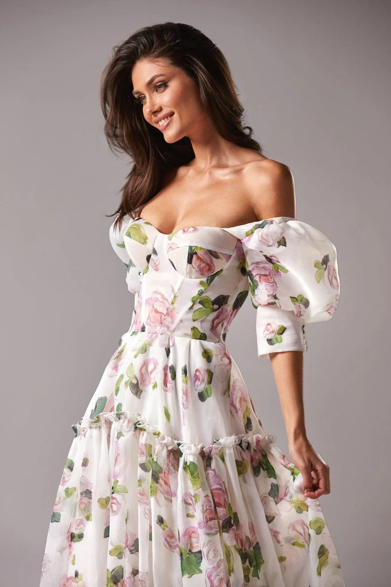 Apple Blossom Feminine voluminous sheer sleeves dress