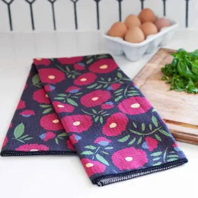 Autumnal Roses blu Kitchen Tea Towel