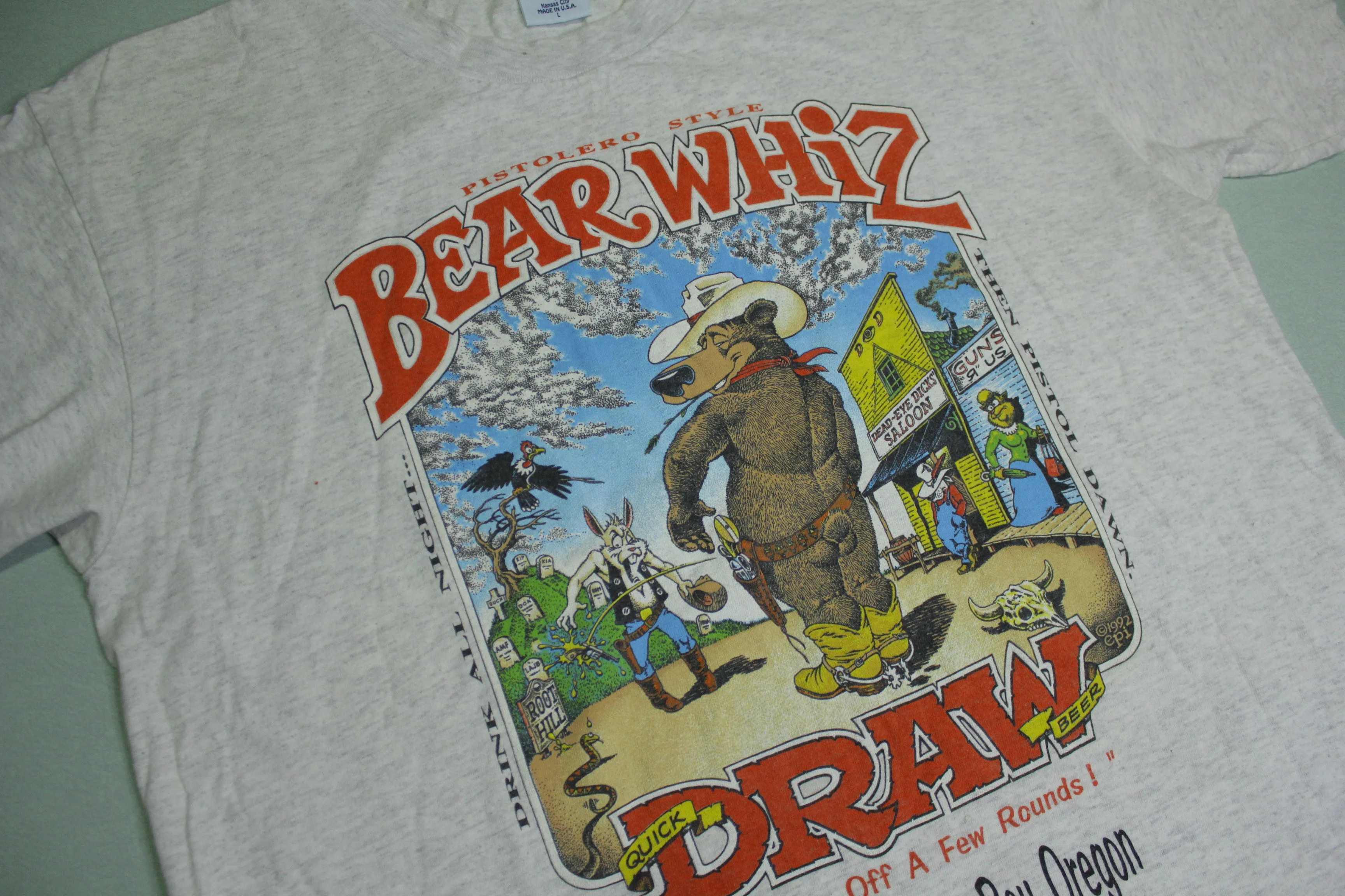 Bear Whiz Quick Draw Beer Vintage 1992 Funny Humor 90's Made in USA T-Shirt