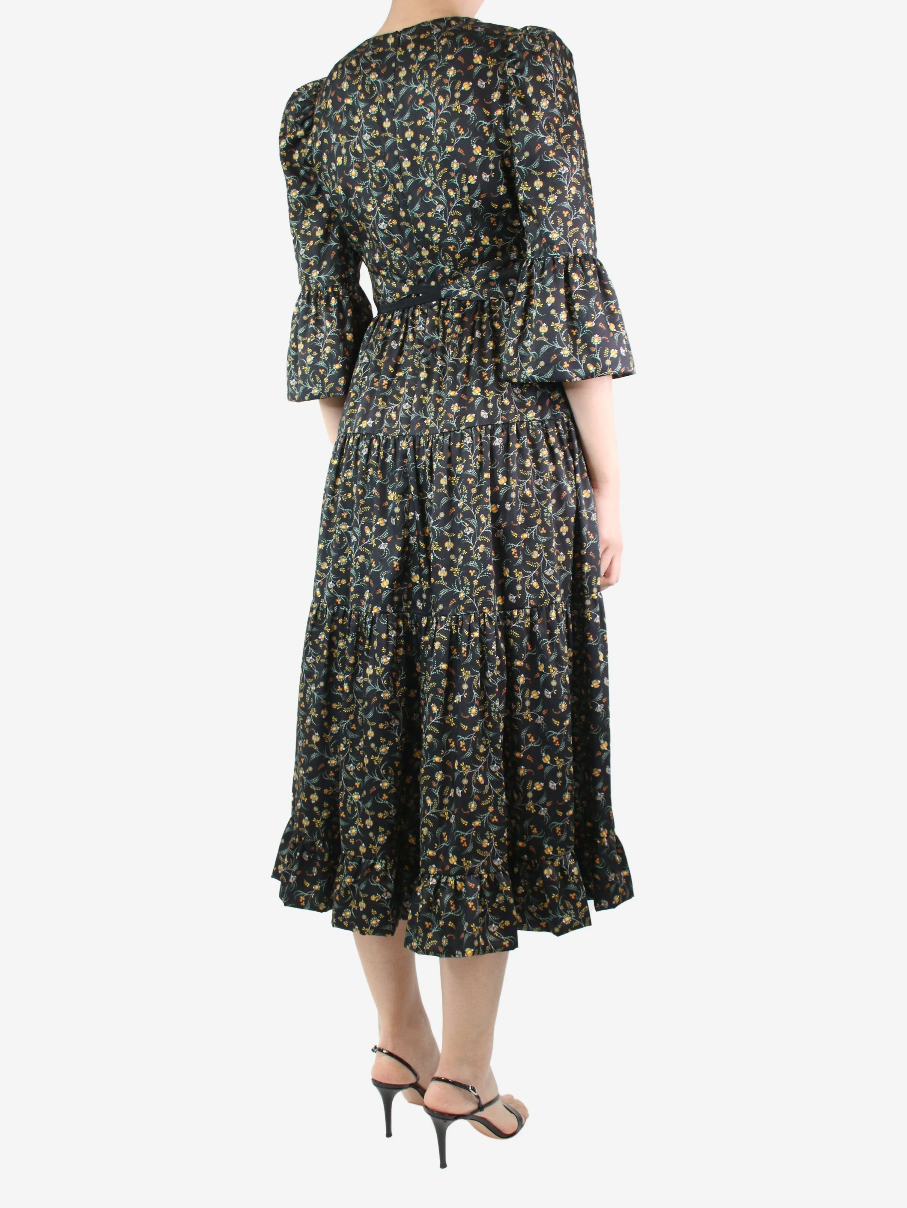 Black floral printed dress - size UK 8