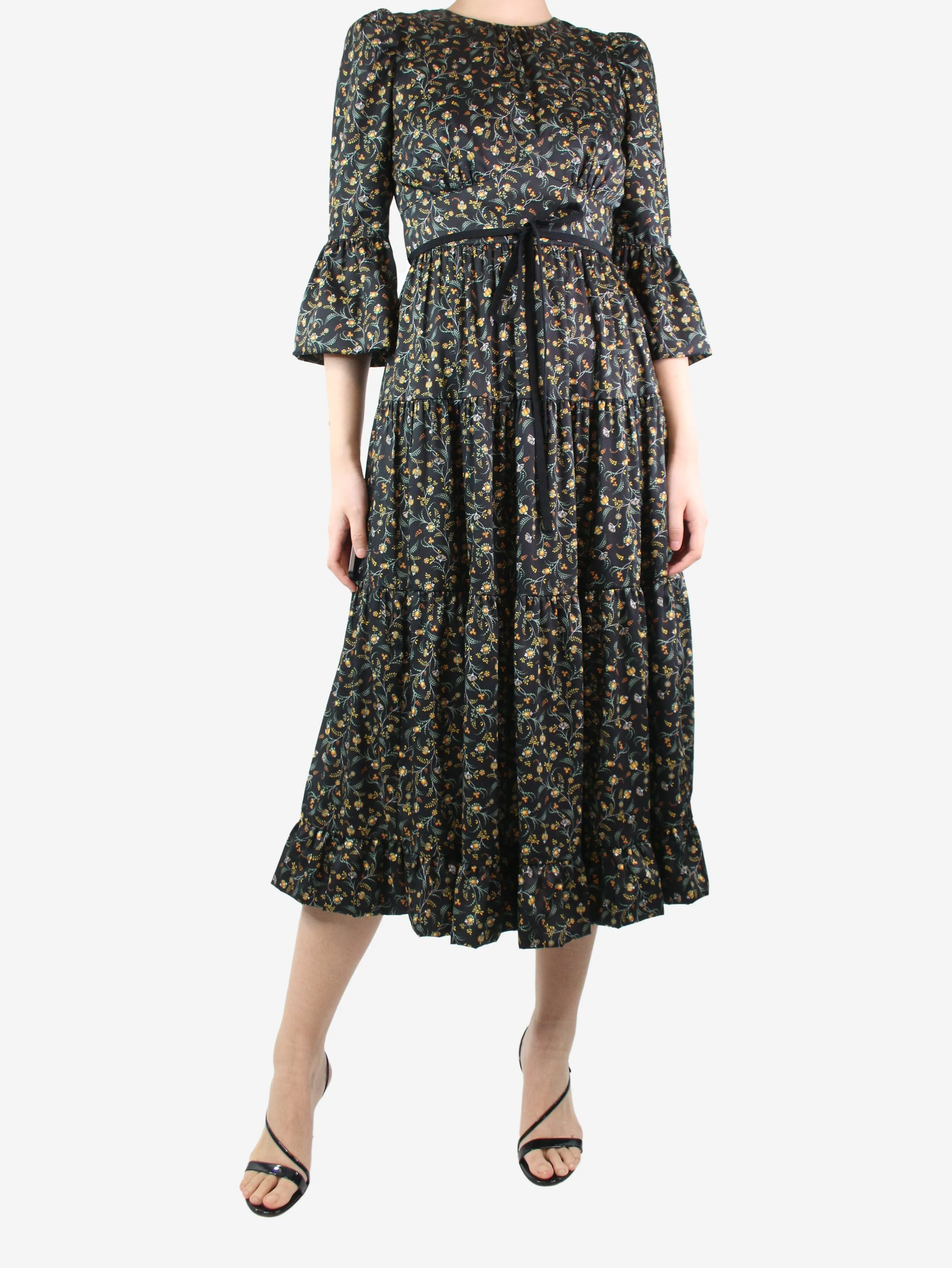 Black floral printed dress - size UK 8