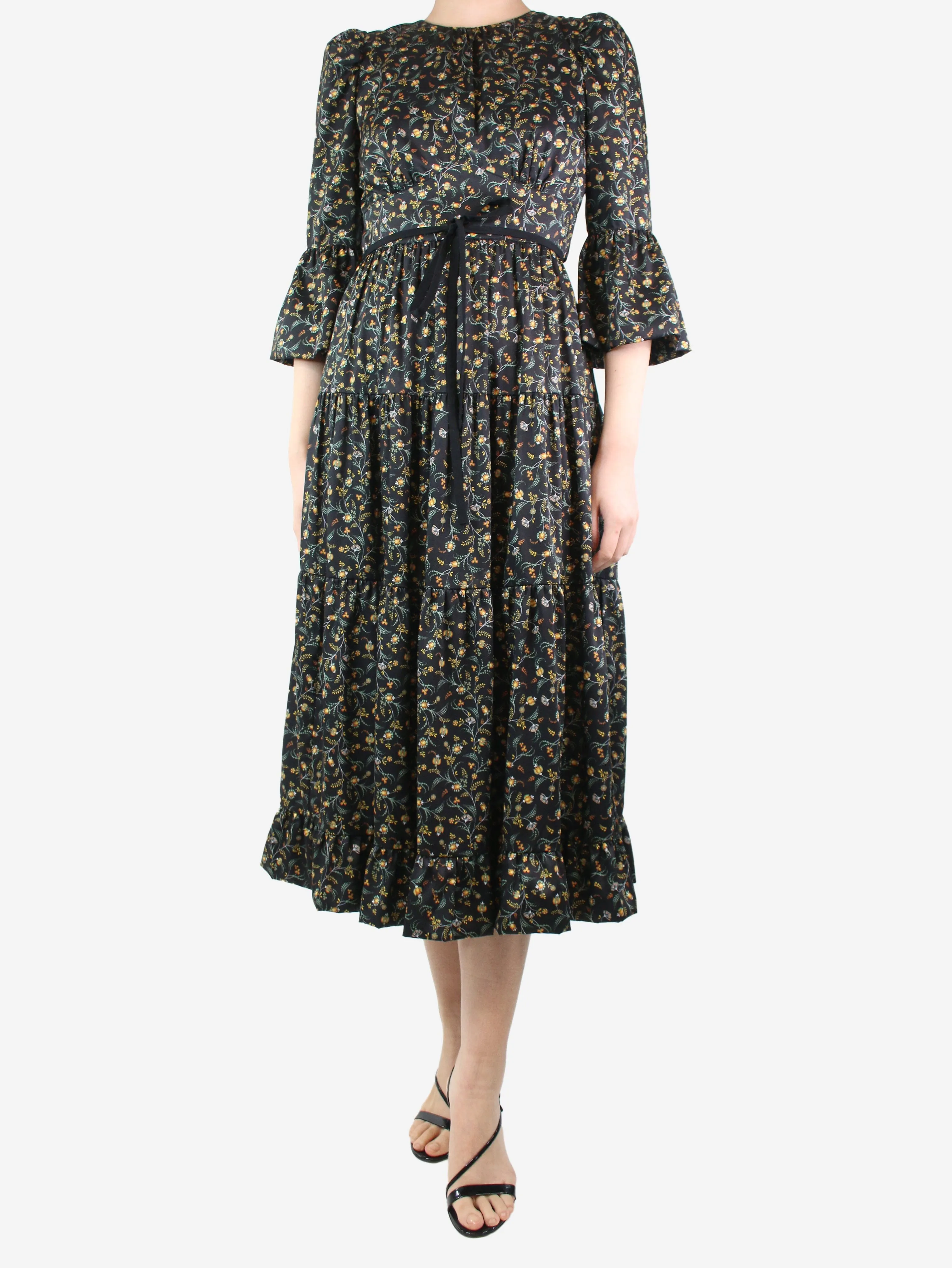 Black floral printed dress - size UK 8