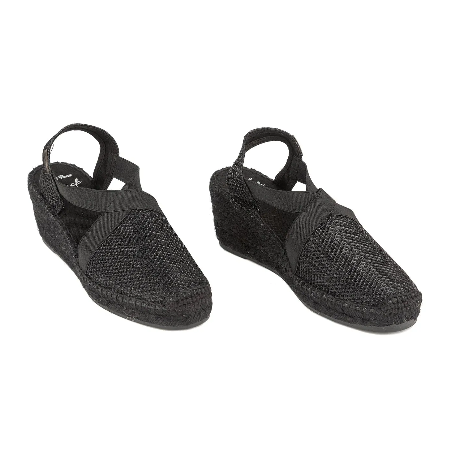 Black Metallic Cotton Blend Wedge Espadrille for Women - Triton-BK