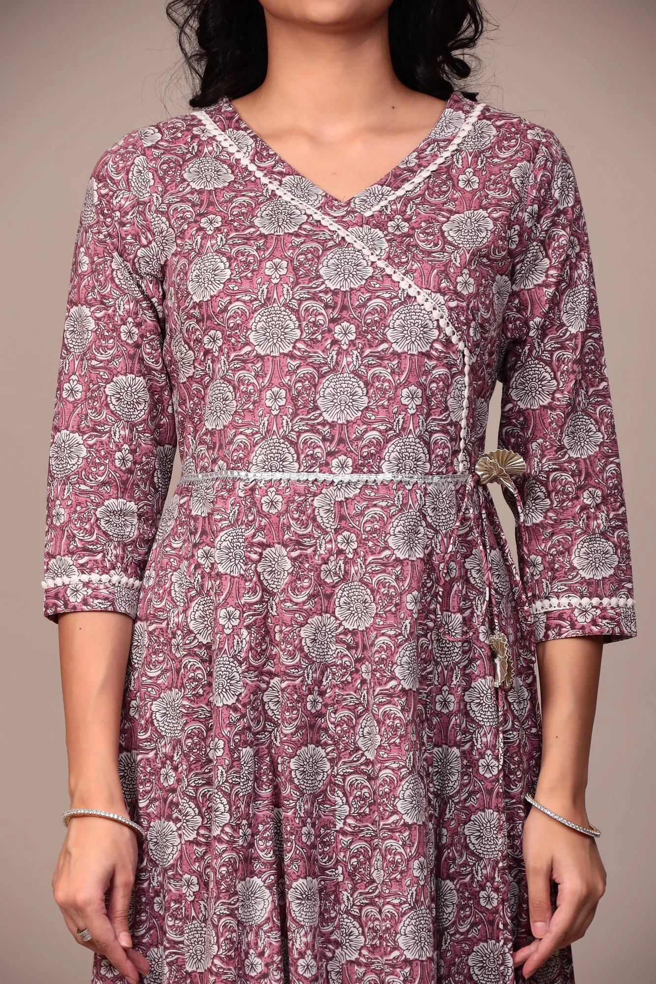 Block Print Angrakha Style Cotton Kurta Stitched