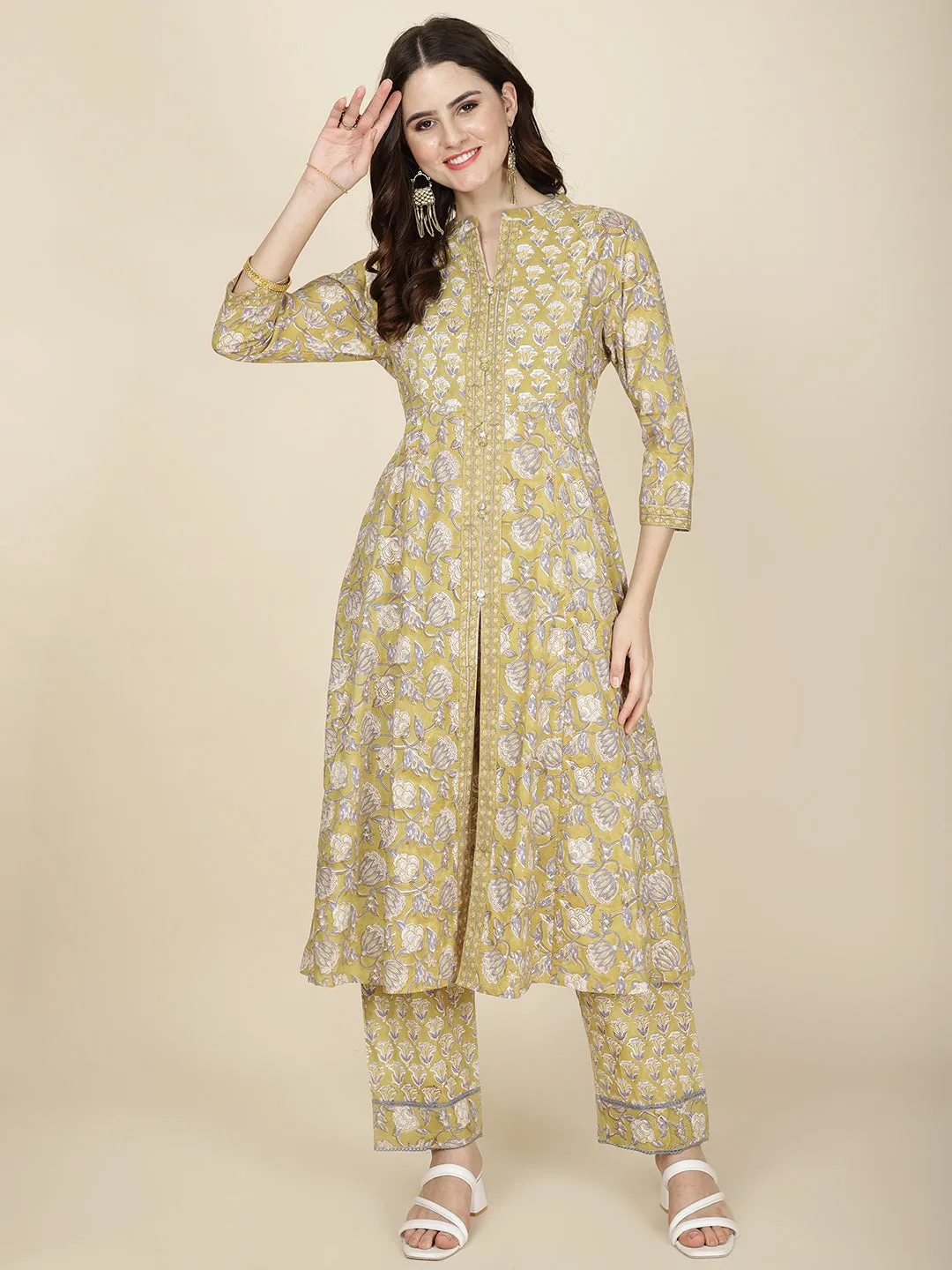 Block Printed Cotton Kurta With Pants