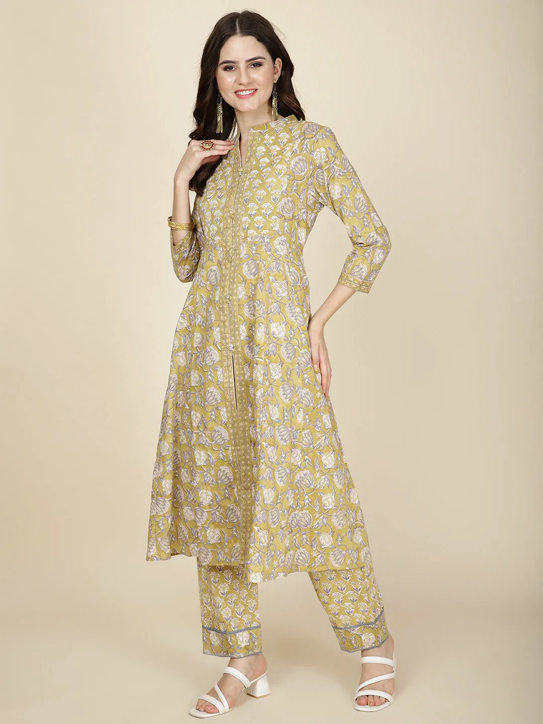 Block Printed Cotton Kurta With Pants