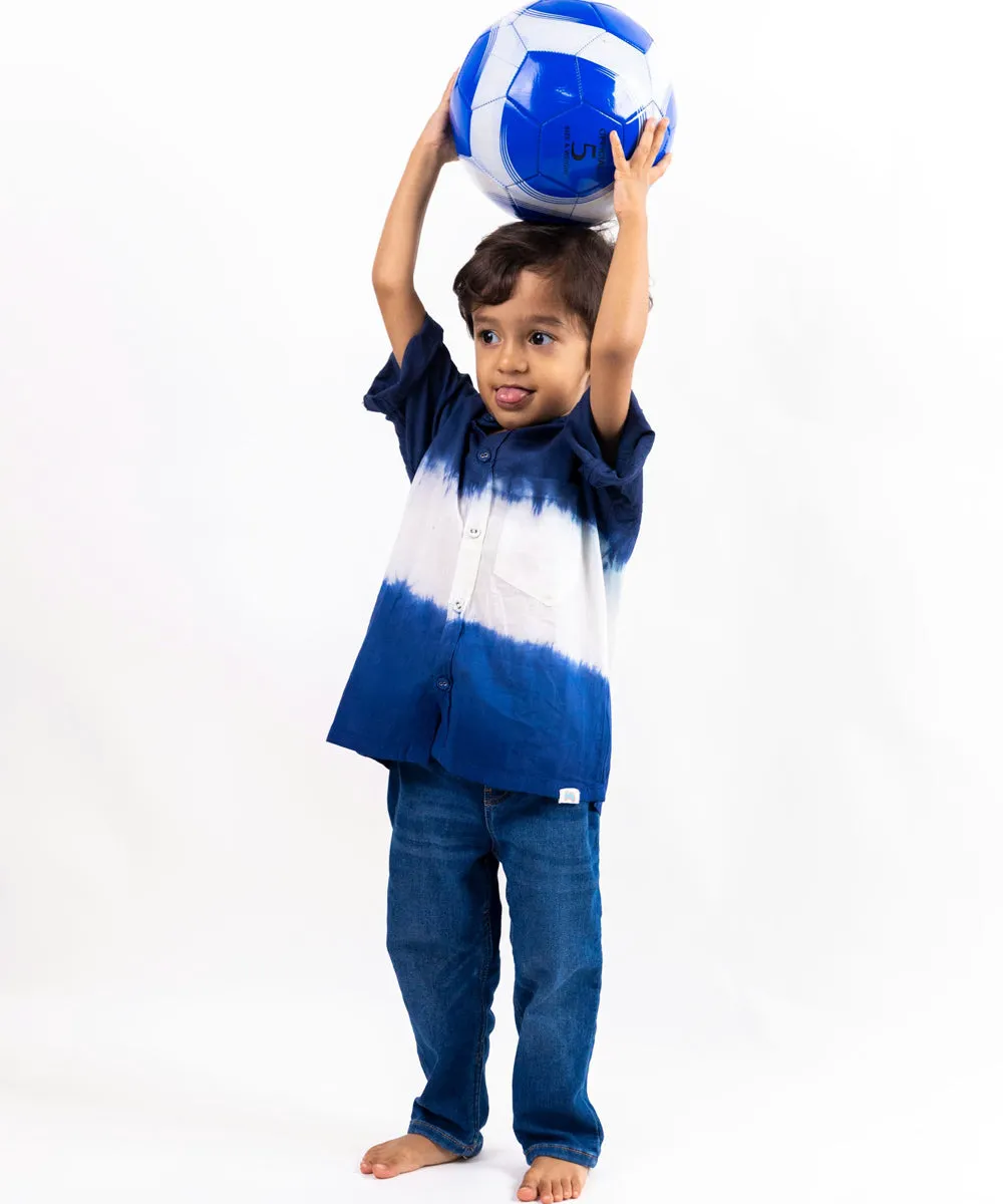 Blue white handwoven cotton half sleeve shirt