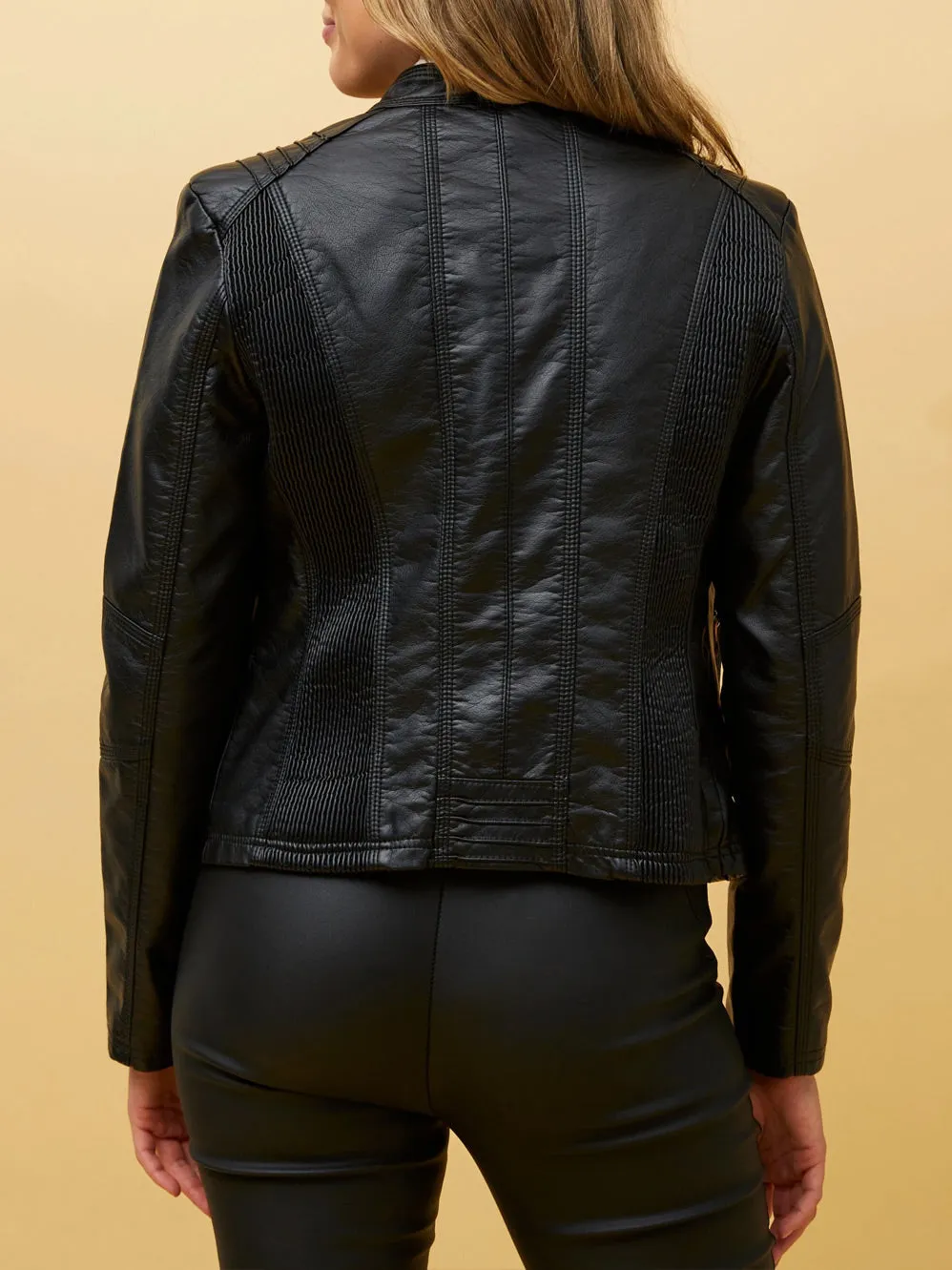 CAROLINE K MORGAN CLASSIC ZIP PLEATHER JACKET