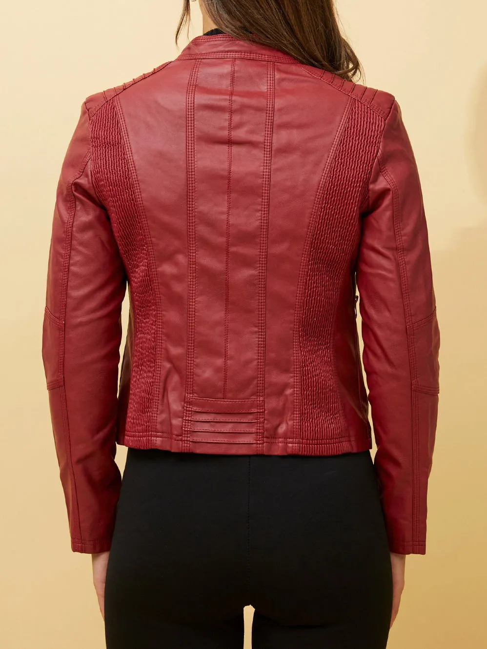 CAROLINE K MORGAN CLASSIC ZIP PLEATHER JACKET