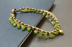 Chip Peridot Stone Brass Chain Bracelet Anklet, Chain Bracelet, Women Anklet, Chip Anklet,Brass Chain , Beaded Bracelet