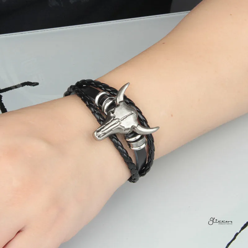 Classic Multilayer Buffalo Skull Adjustable Leather Bracelet