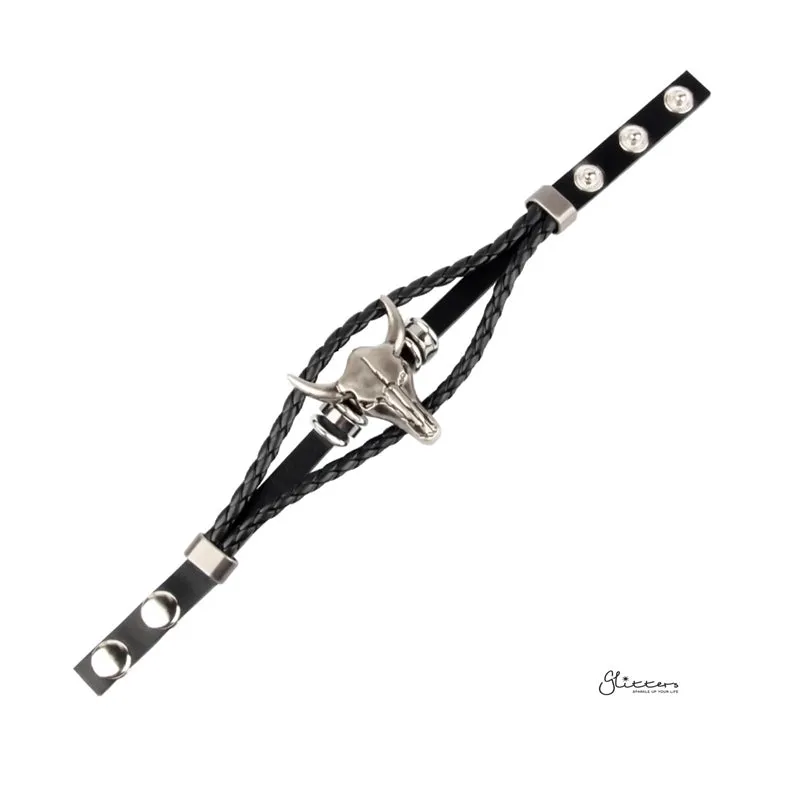 Classic Multilayer Buffalo Skull Adjustable Leather Bracelet