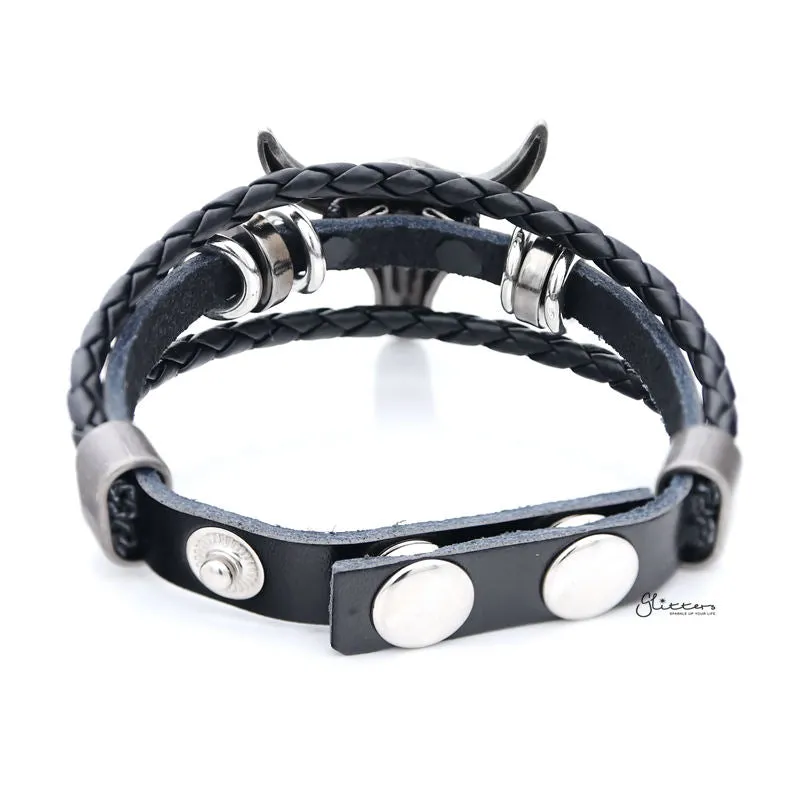 Classic Multilayer Buffalo Skull Adjustable Leather Bracelet