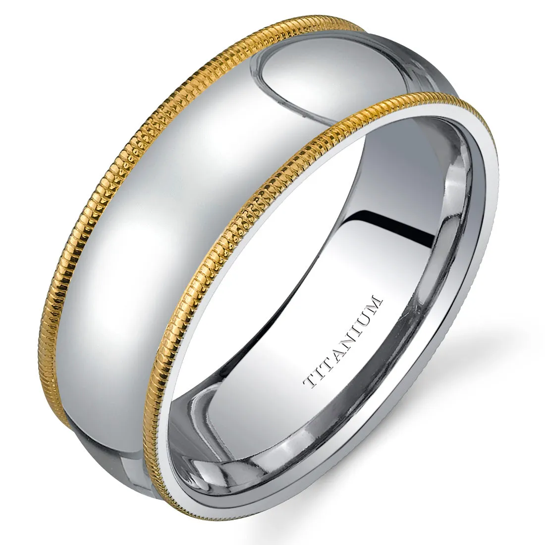 Classic Two-Tone 8mm Men's Genuine Titanium Band, Milgrain Edge, Comfort Fit, Size 13