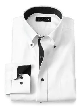 Comfort Stretch Non-Iron Solid Dress Shirt With Contrast Trim - White/black