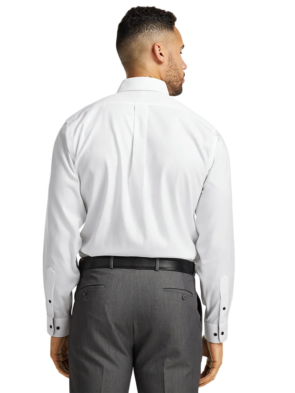 Comfort Stretch Non-Iron Solid Dress Shirt With Contrast Trim - White/black