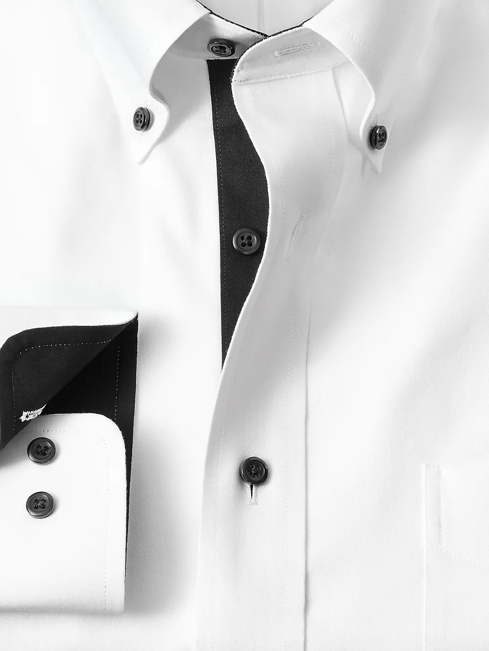 Comfort Stretch Non-Iron Solid Dress Shirt With Contrast Trim - White/black